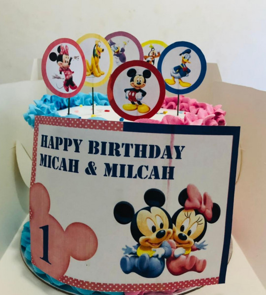 Twins round theme cake